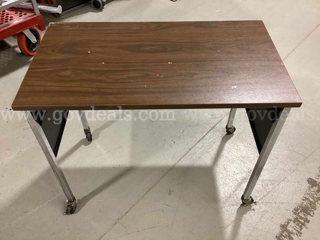 Compact Rolling Utility Desk 32" x 18" x 26" – Faux Wood Top & Metal Frame