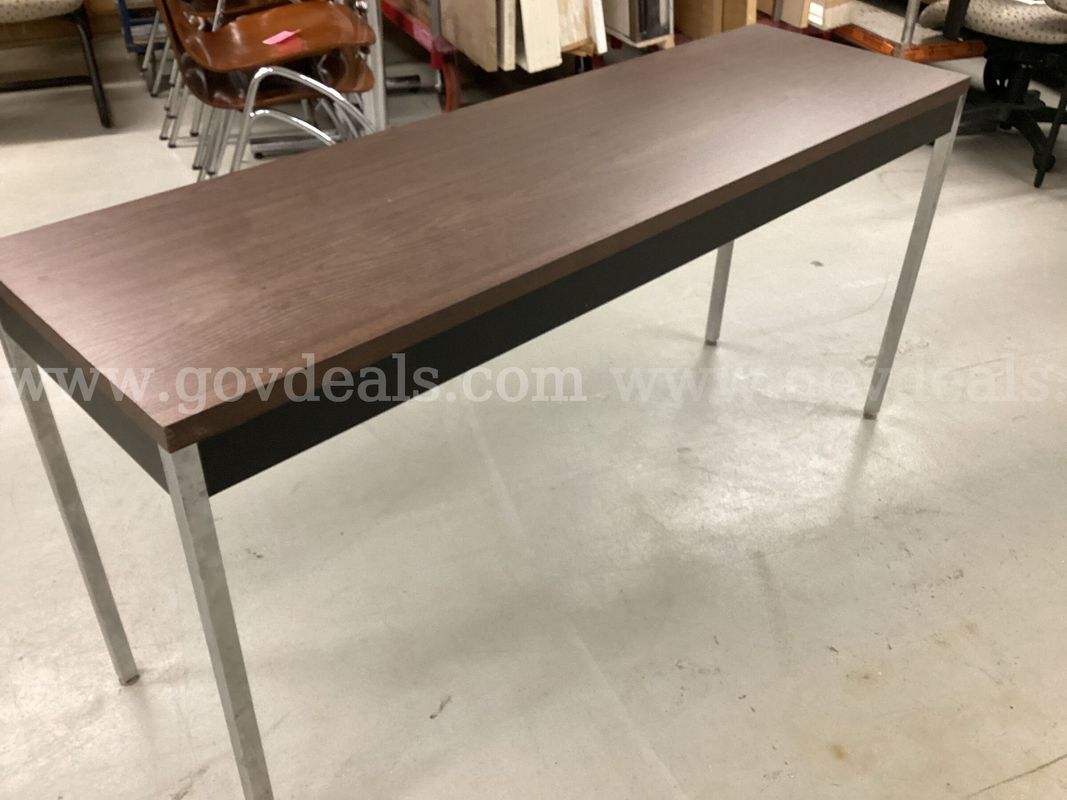 60" x 18" Narrow Utility Training Table - Walnut Laminate / Chrome Legs