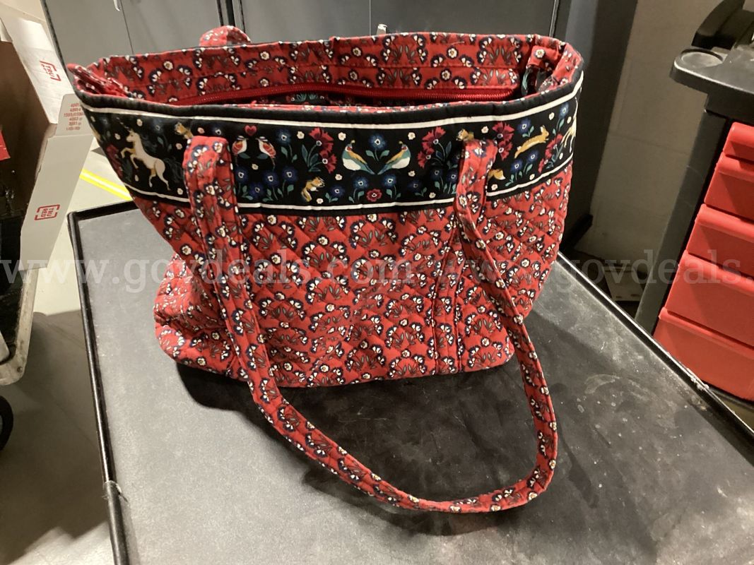 Quilted Cotton Travel Tote Shoulder Bag - Red Floral & Animal Print Trim