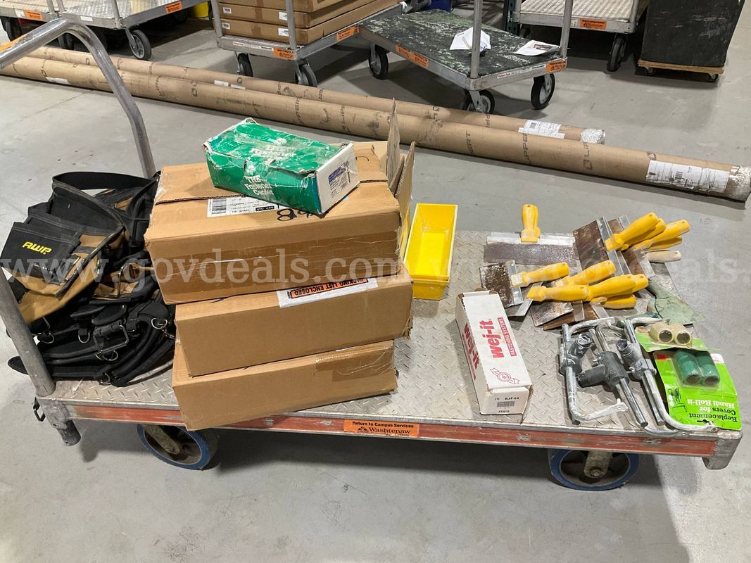 Bulk Contractor Tool & Hardware Lot – Drywall Knives, Door Locks, AWP Belts, Fasteners