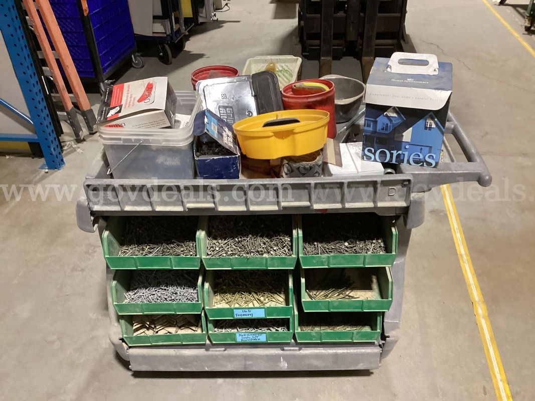 Uline Heavy-Duty Mobile Workstation Utility Cart Lot w/ Hardware & Supplies