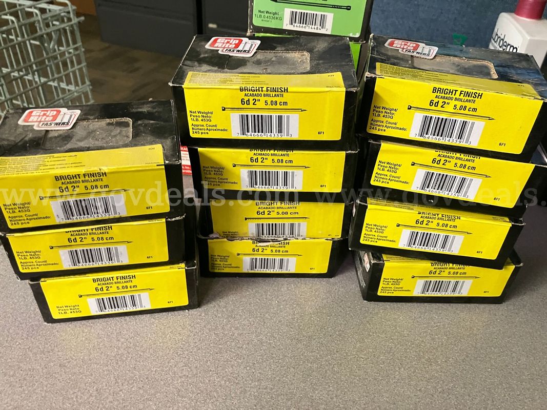 Bulk Lot Grip-Rite 6d 2" Bright Finish Common Nails - 11 Boxes (1 lb Each) Plus Assorted Fasteners