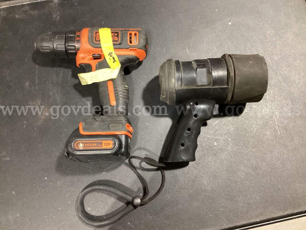 BLACK+DECKER 12V Cordless Drill & Black Handheld Spotlight/Light - Untested / As-Is