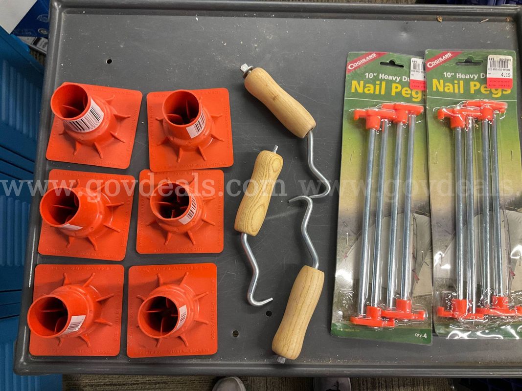 Camping & Construction Lot – Coghlan's Tent Pegs, Rebar Caps & Wire Twisters
