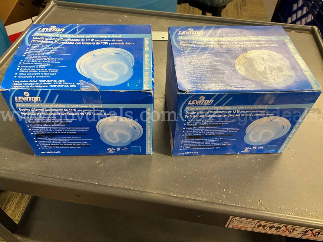 2 Leviton 9860-LHG Fluorescent Lampholder w/ 13W GU24 Lamp & Guard - Open Box / New