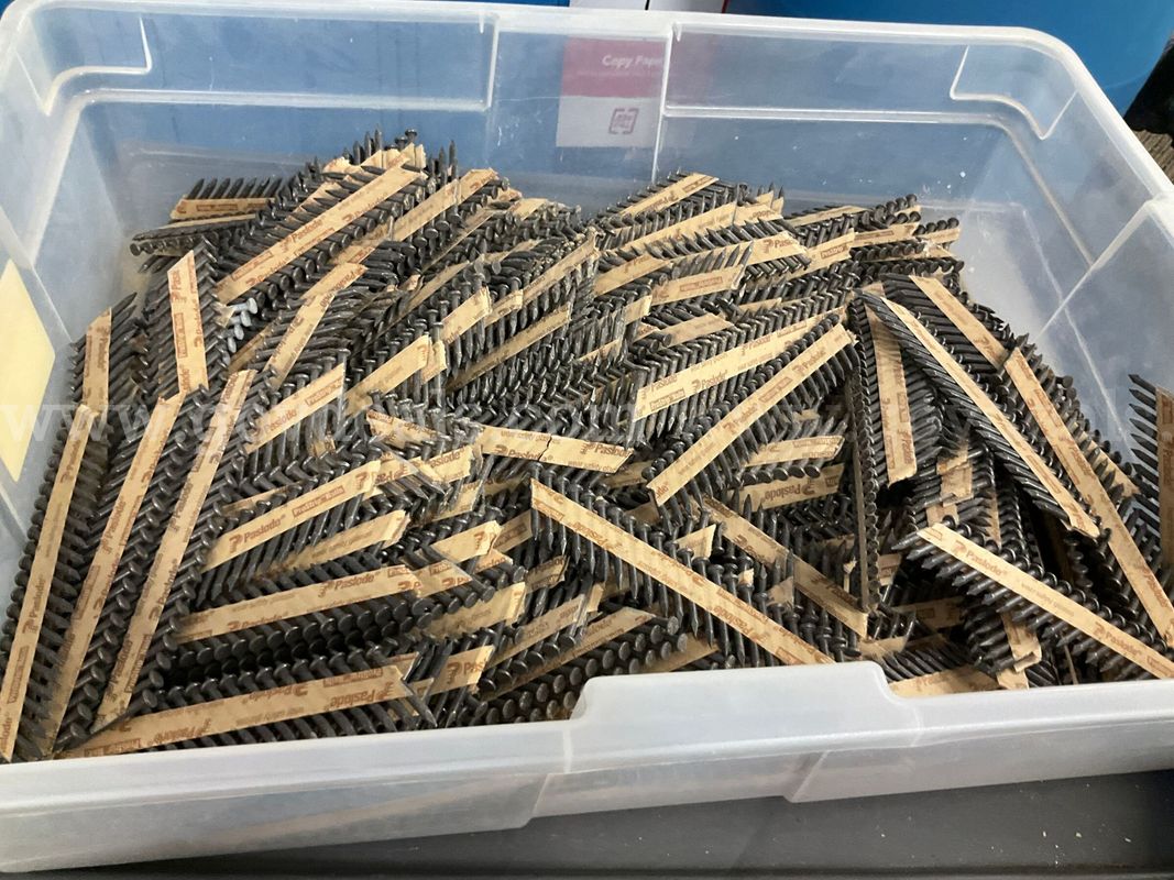Bulk Lot Paslode Paper Collated Framing Nails (30-Degree) with Rubbermaid Storage Tote
