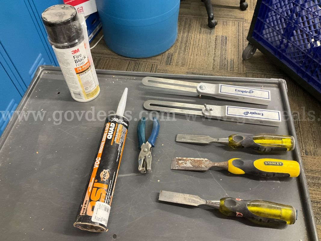 Assorted Hand Tool & Construction Lot - Chisels, Empire T-Bevels, Sealants & More