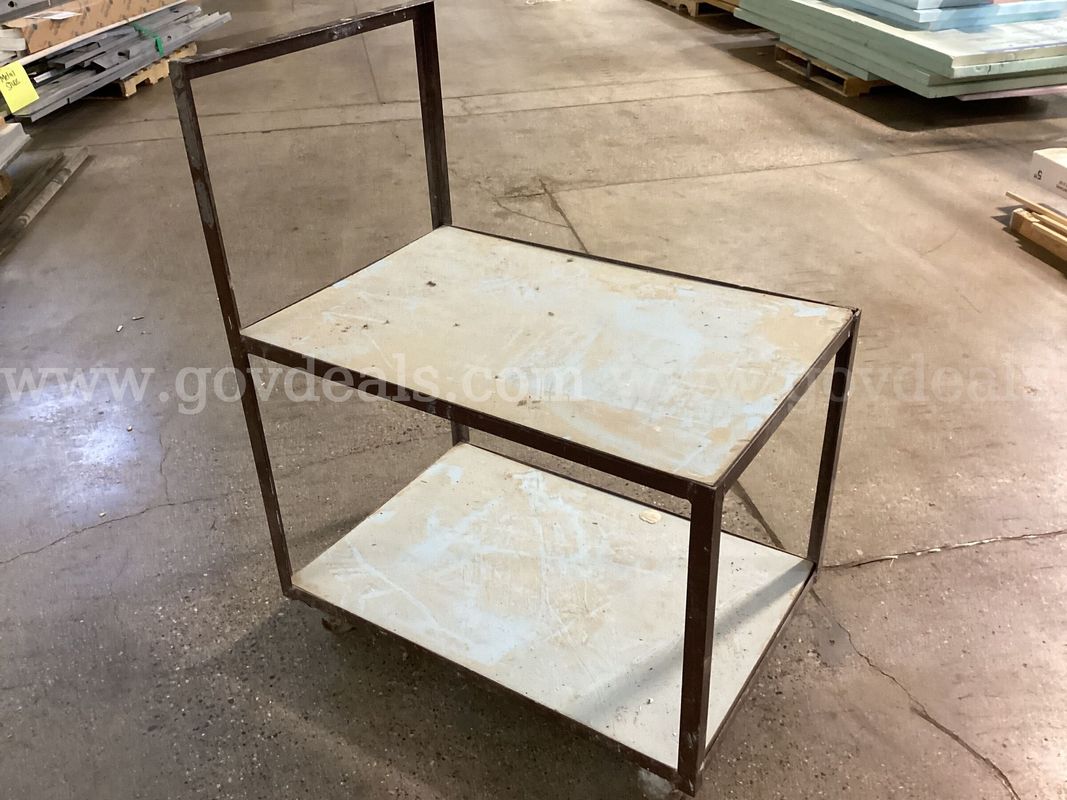 Heavy-Duty 2-Tier Steel Utility Cart - Rolling Shop Table w/ Handle