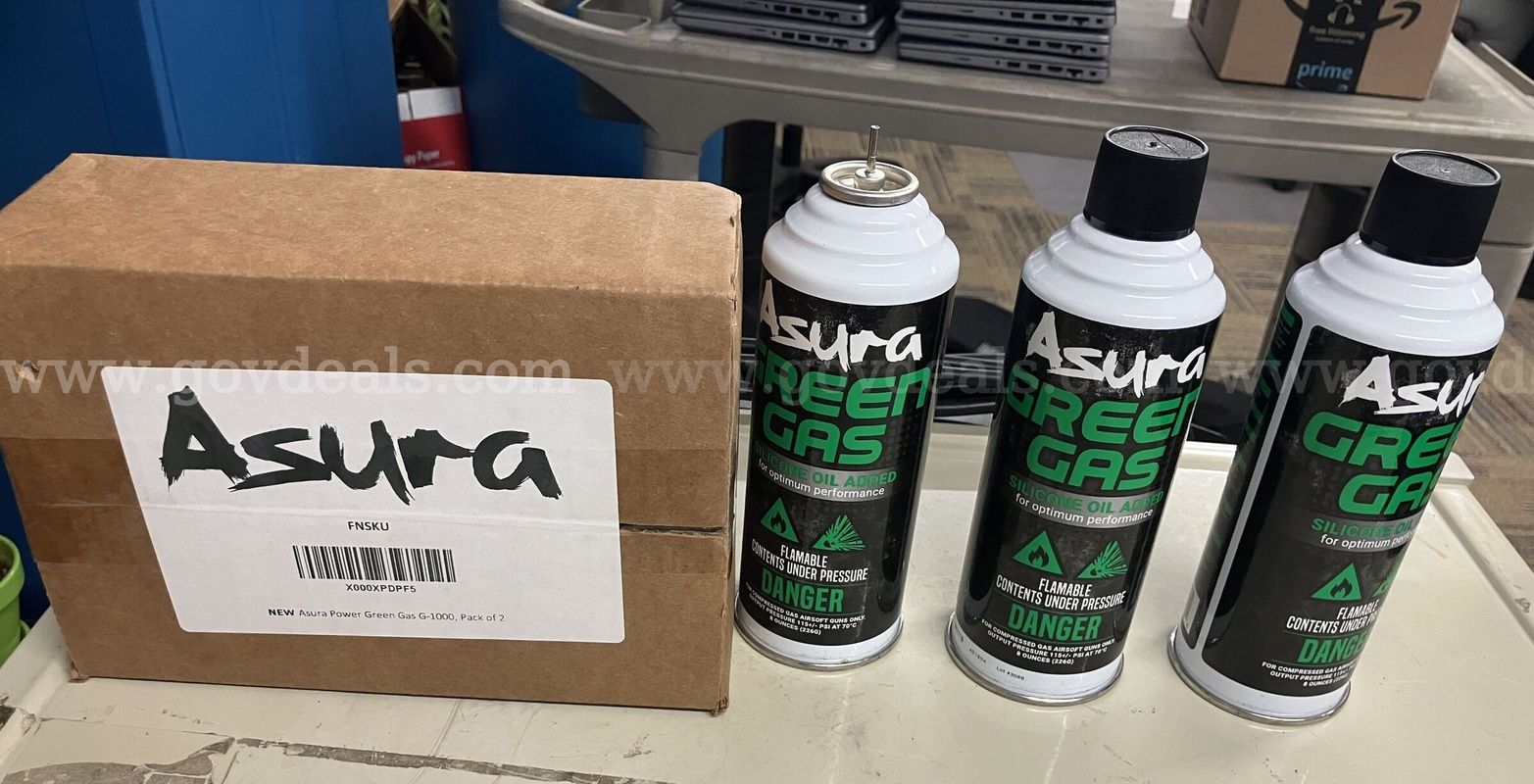 Asura Power Green Gas for Airsoft Guns – 8 oz Cans (2) New in box and (3) out of box "THIS IS A PICKUP ONLY NO SHIPPING"