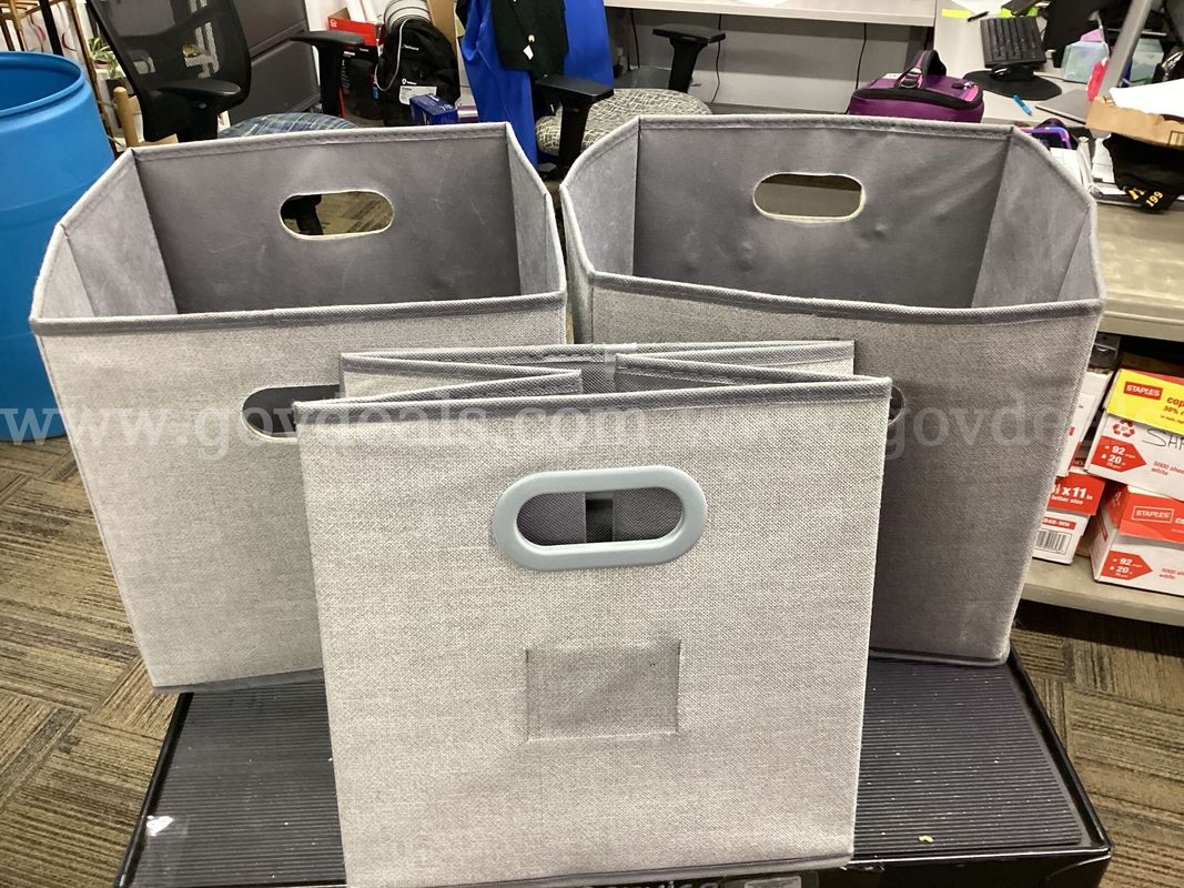 Set of 3 Homyfort Collapsible Fabric Storage Bins - Light Grey Cloth Cube Baskets with Handles