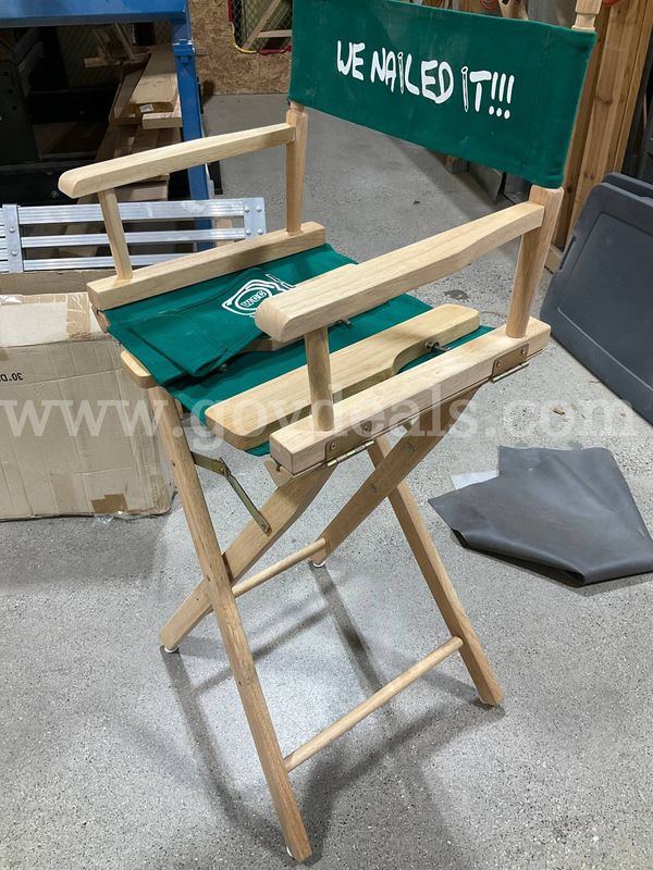 Set of 3 Tall Folding Solid Wood Director's Chairs with Green Canvas Backs