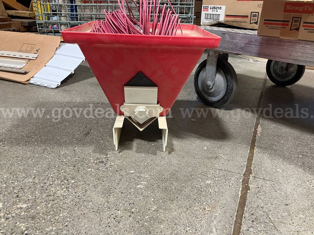Red Plastic Storage / Dispenser Hopper Bin with Bottom Slide Gate (Includes Wire)