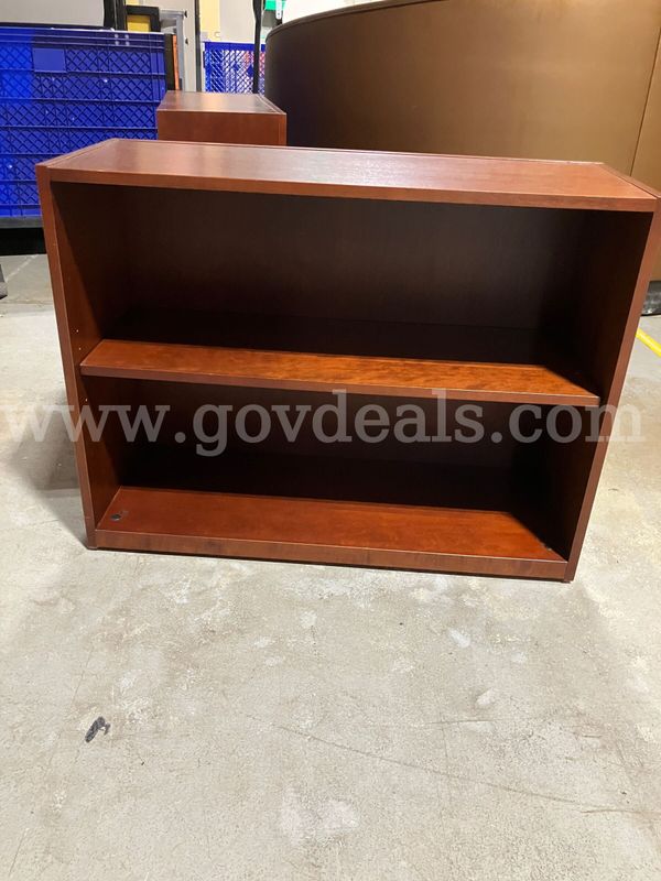 Low 2-Shelf Wooden Bookcase / Office Storage Cabinet - Cherry Finish 14x36x27.5