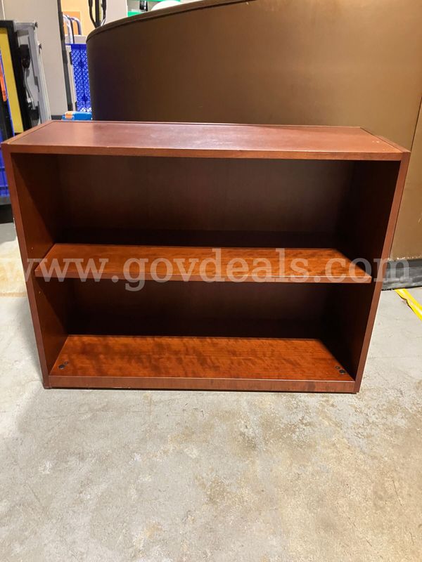 Low 2-Shelf Wooden Bookcase / Office Storage Cabinet - Cherry Finish 14x36x27.5