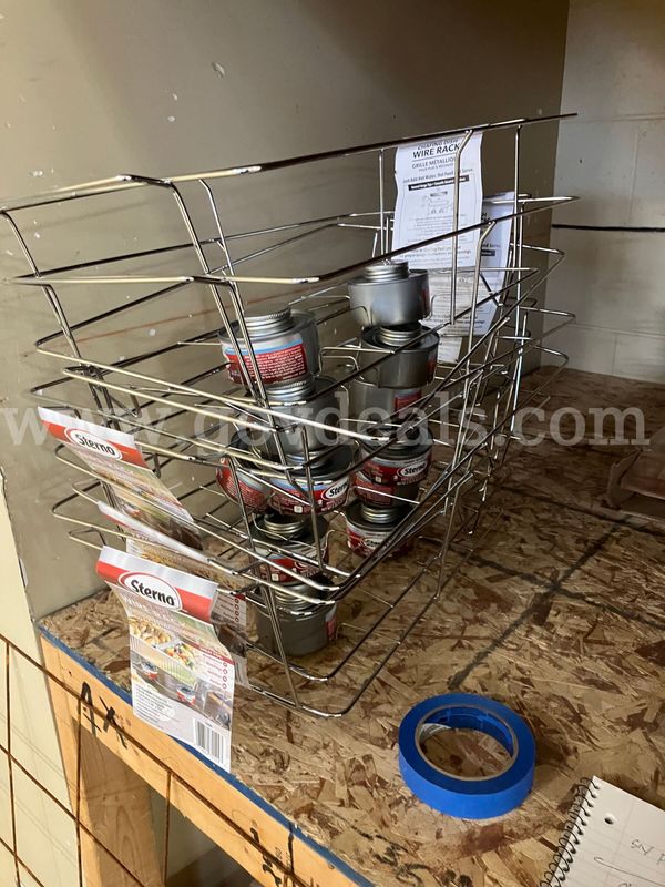 Lot of (6) Sterno Catering Chafing Dish Wire Racks w/ Assorted Sterno Handy Wick Cans