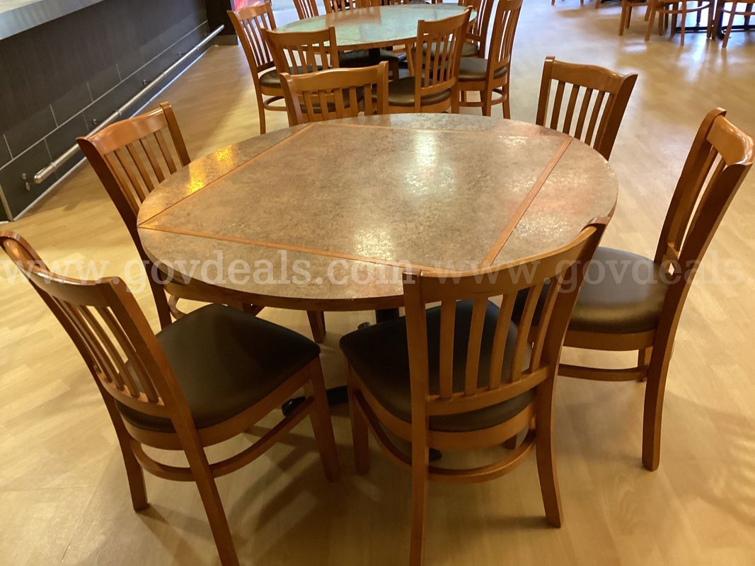 Convertible Drop-Leaf Dining Table (51" Round / 36" Square) with 6 Slat-Back Chairs