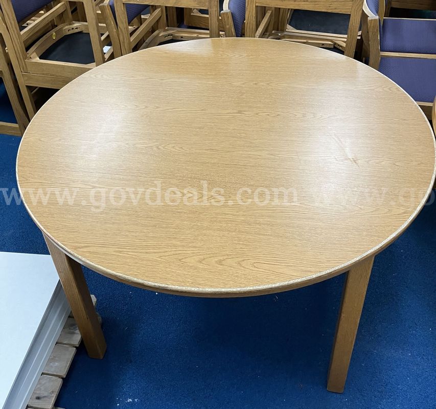 48" Commercial-Grade Round Wood-Tone Office / Conference Table (Sturdy)