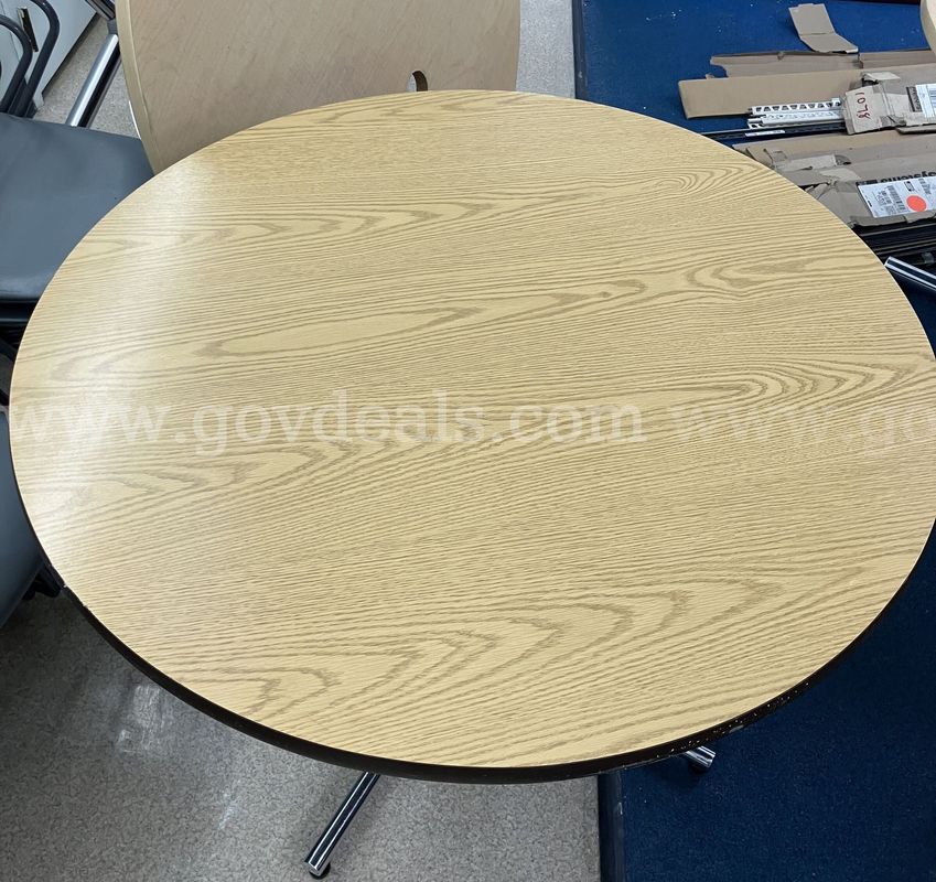 42" Commercial-Grade Round Breakroom / Office Table (Light Wood Laminate)