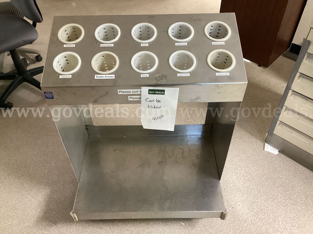 Mobile Stainless Steel Silverware & Cutlery Sorting Cart – 10 Cylinder Capacity