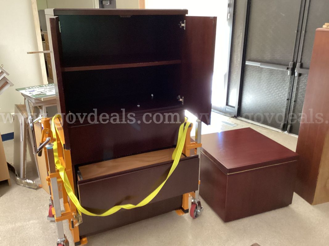 Red Mahogany Finish Armoire & Matching Square Coffee Table Set