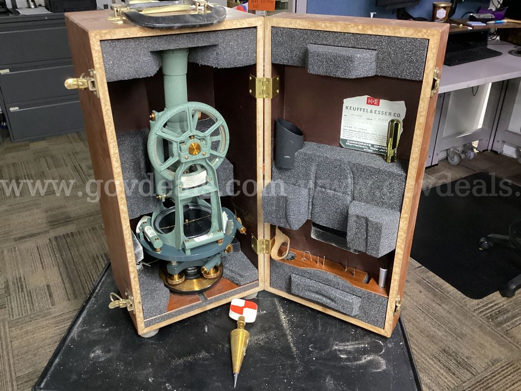 Vintage Keuffel & Esser Co. Surveying Transit Level w/ Original Wood Case & Plumb Bob - Model 74 0070 (Serial #222818)
