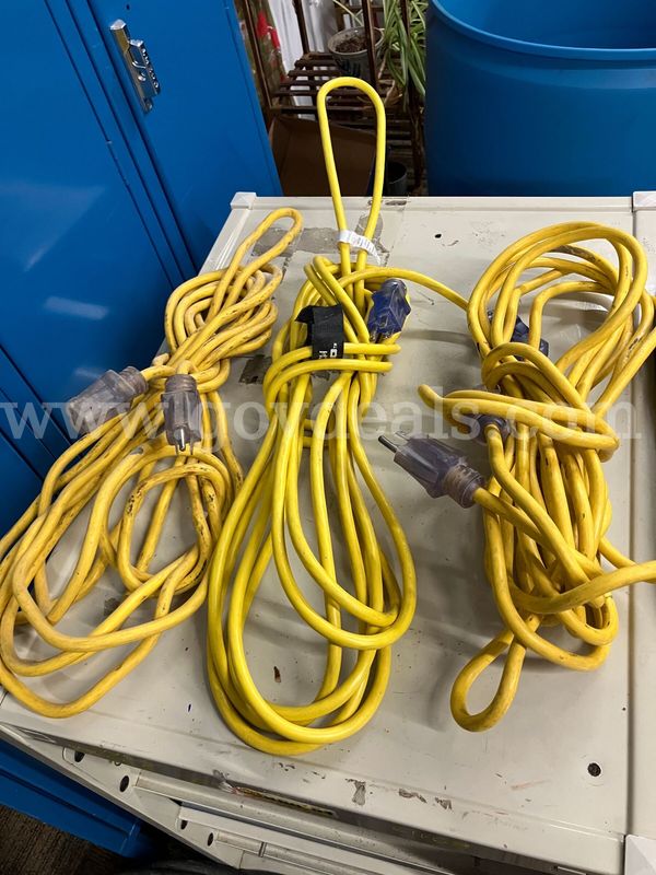 Lot of 3 Heavy-Duty Yellow Outdoor Extension Cords