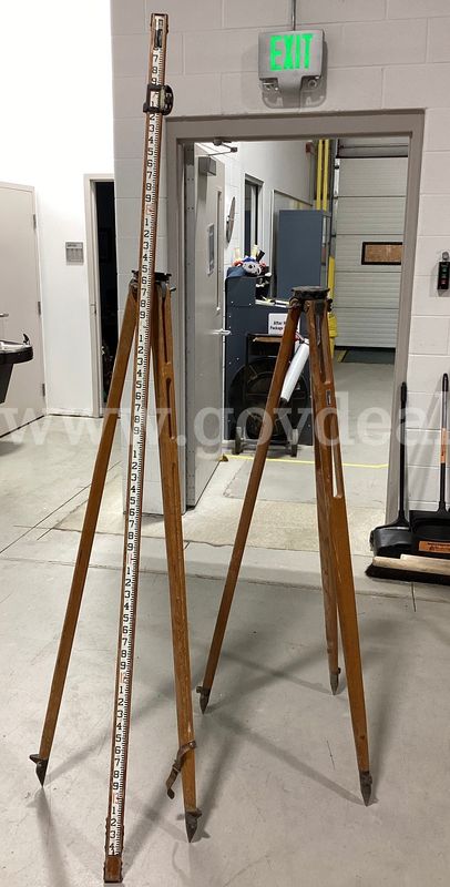 Vintage Keuffel & Esser (K&E) Wooden Surveying Tripods & Grade Rod Lot