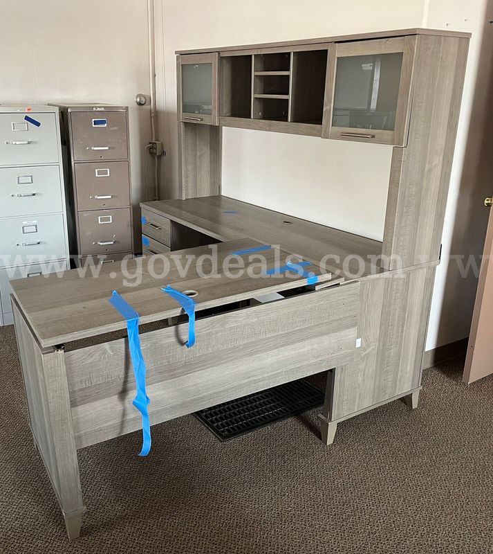 L-Shaped Executive Desk with Hutch and Storage