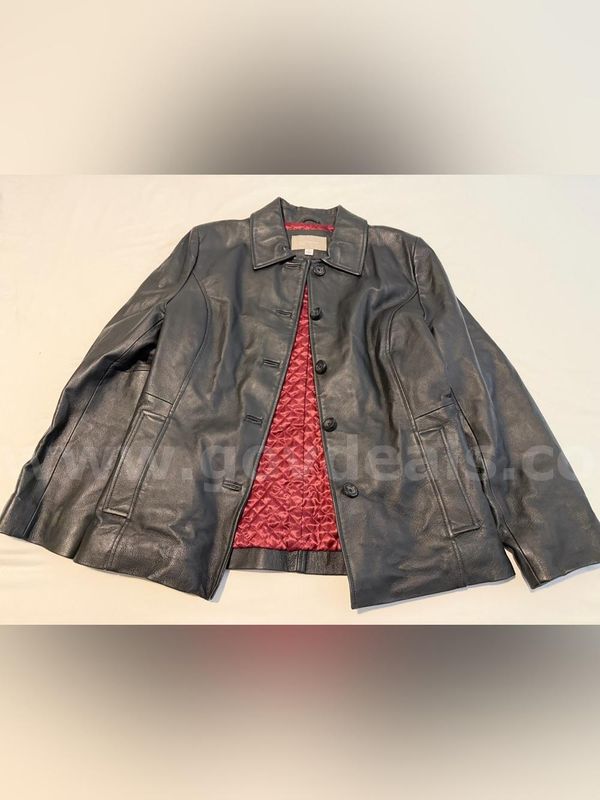 Croft & Barrow Women'S Genuine Leather Black Buttons Jacket Long Sleeve Medium *Will Ship*