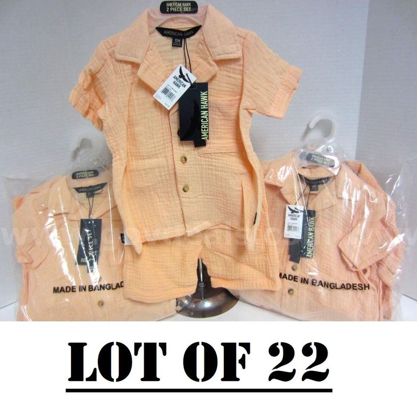 Lot of 22 - NEW Original American Hawk 2Pc Summer Set Shirt and Shorts Orange Size 12M/18M/24M (MSRP: $836)