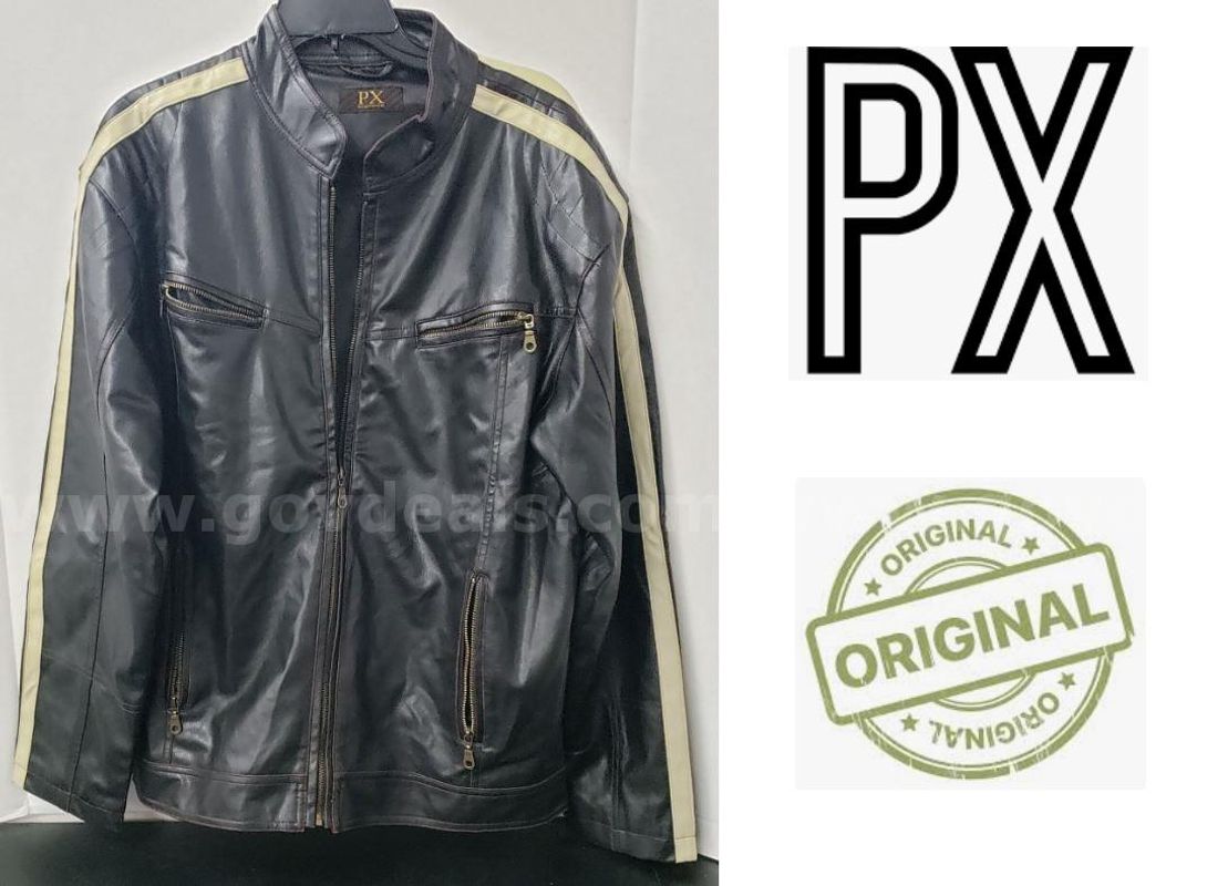 Original PX Clothing Men's Black Faux Leather Jacket Coat Size L