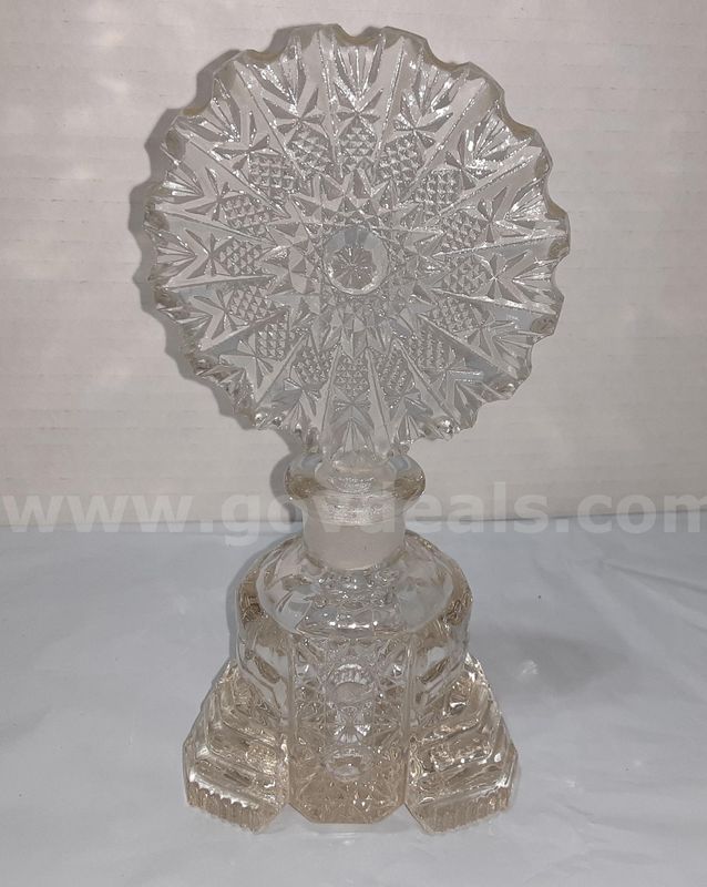 Rare Vintage Collectible Art Deco Nouveau style clear pressed glass perfume bottle