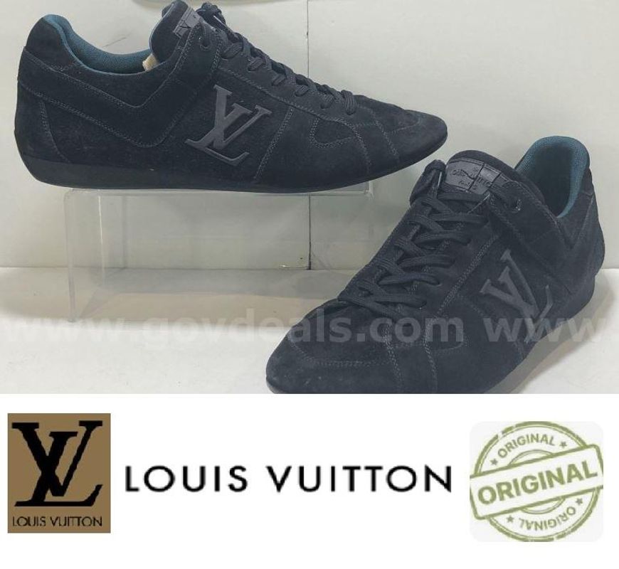 Original Authentic Louis Vuitton Dark Navy Blue Suede Logo Detail Men's Sneakers Shoes Size 11 LV