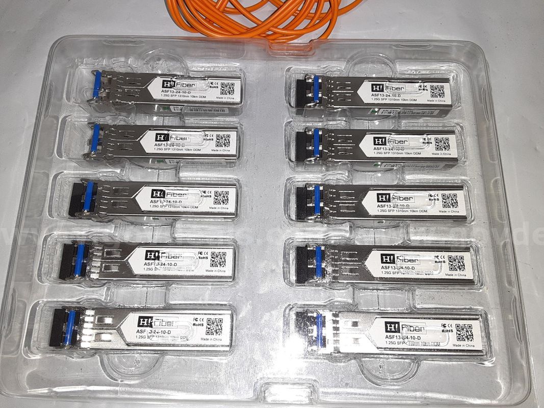 Lot of 10 - Hi Fiber ASF13-24-10-D SFP 1000Base-LX Transceivers & LC to SC Cord
