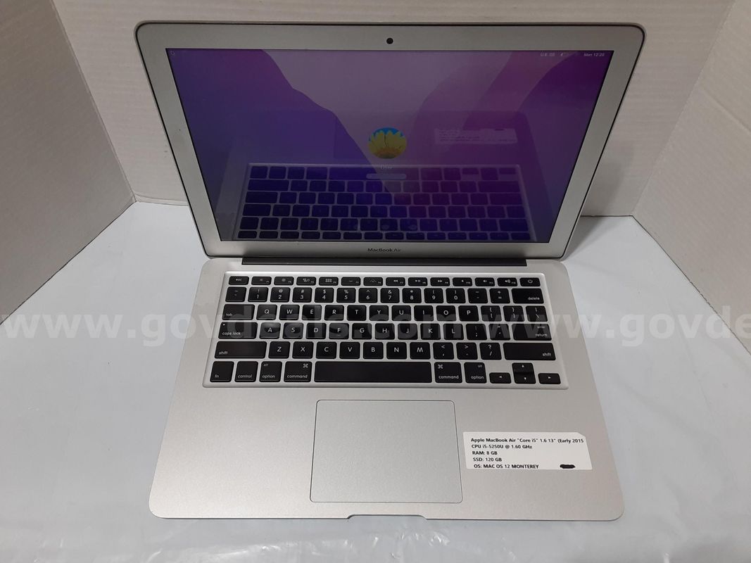 Apple MacBook Air A1466 Laptop 13" Intel Core i5-5250U 1.60GHz 8GB RAM 120GB SSD MONTEREY