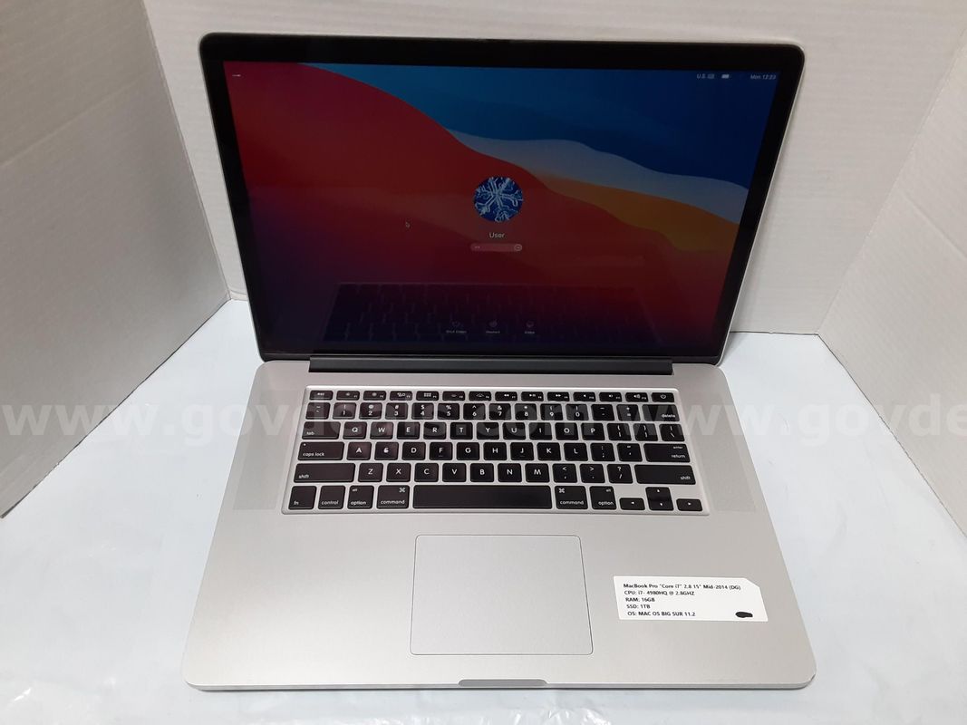 Apple MacBook Pro A1398 Laptop 15" Intel Core i7- 4980HQ 2.8GHz 16GB RAM 1TB SSD BIG SUR