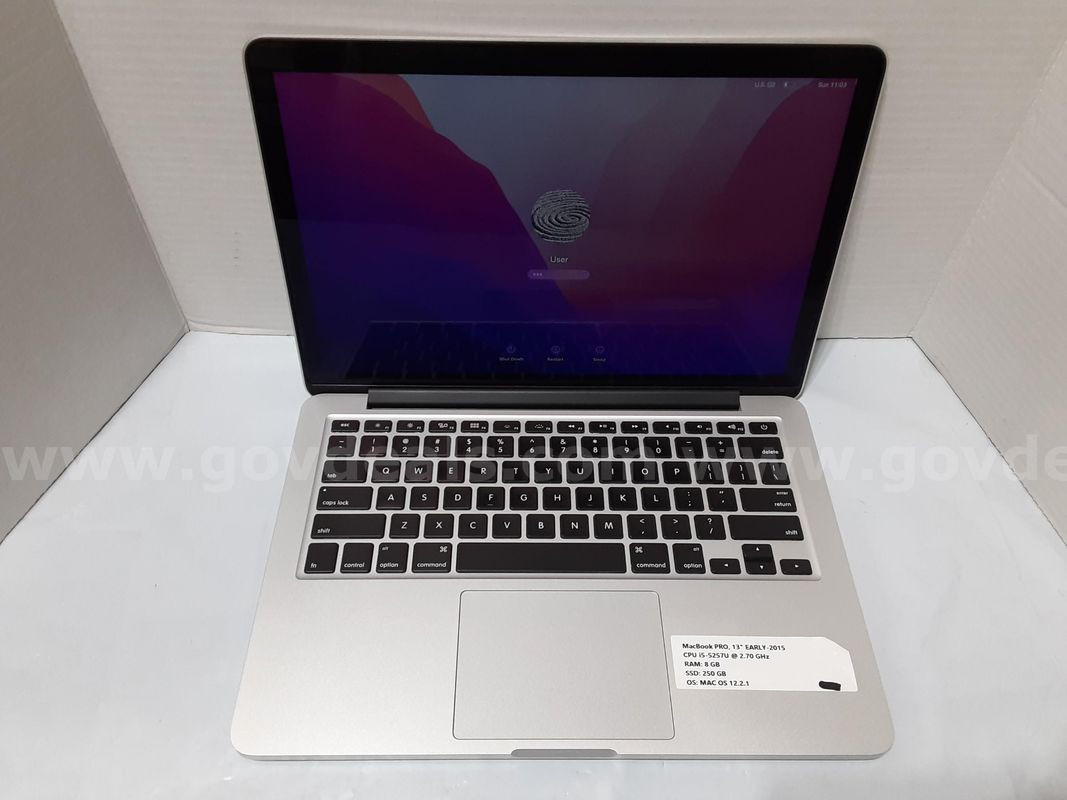 Apple MacBook Pro A1502 Laptop 13" Intel Core i5-5257U 2.70GHz 8GB RAM 250GB SSD Mac OS