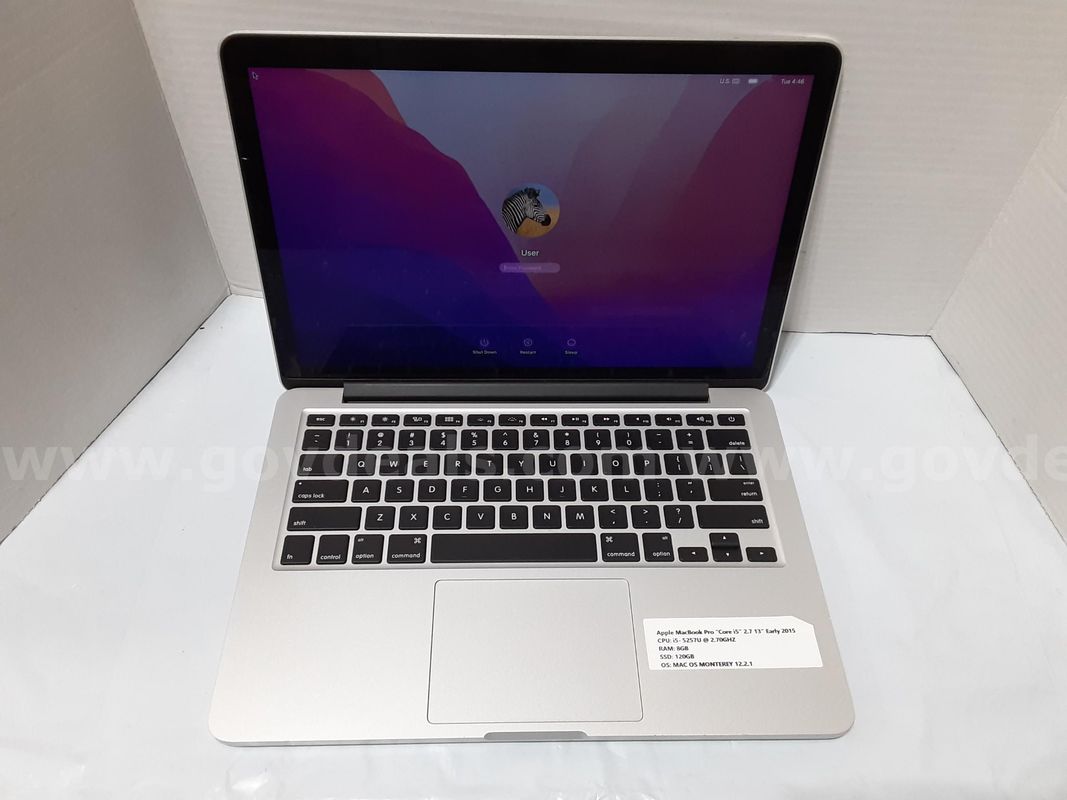 Apple MacBook Pro A1502 Laptop 13" Intel Core i5-5257U 2.70GHZ 8GB RAM 120GB SSD MONTEREY OS