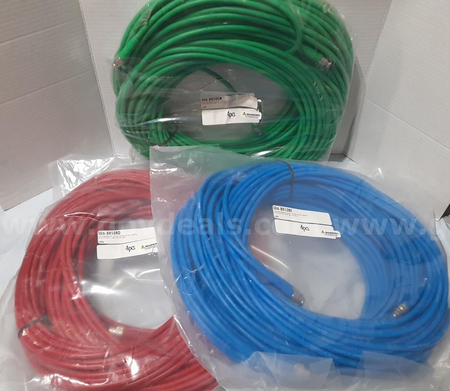 Lot of 3 - Laird 50-foot Red, Green & Blue HD-SDI RG6 BNC Coaxial Cable 50ft