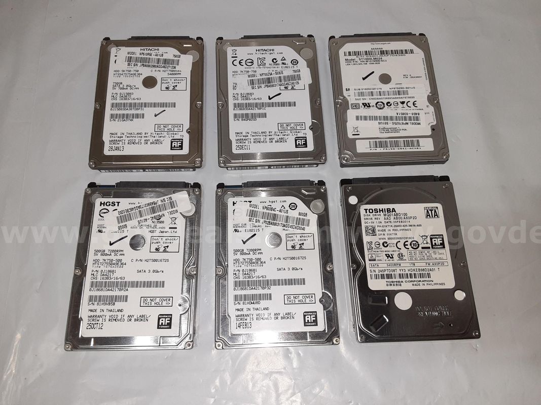 Lot of 6 - Laptop Hard Drive 1TB / 750GB / 500GB - Samsung / Toshiba / Hitachi / HGST - 2.5in Hard Disk HDD