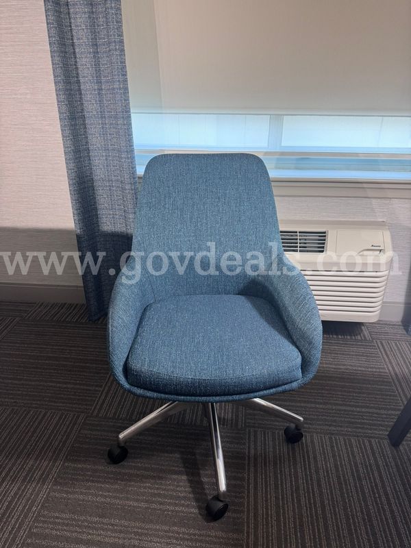 Blue Upholstered Swivel Office Chair on Casters