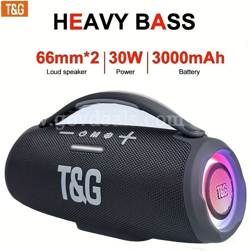 T&G Portable Bluetooth Speaker 5.3 Wireless 30W Heavy Bass RGB LED B
