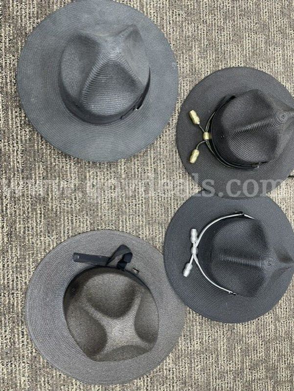 Lot of 4 Older Black Police Dress Uniform Campaign-Style Hats