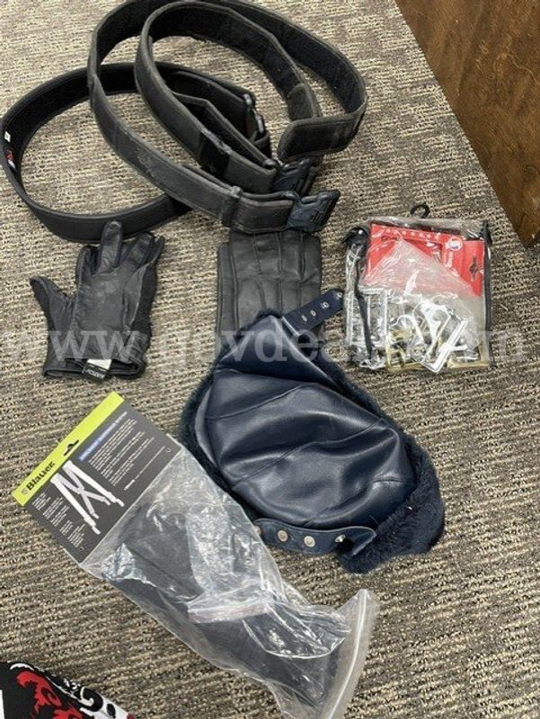 Lot of Former Police Department Uniform Accessories – Gloves, Belts, Hat, Buckles & Miscellaneous Items
