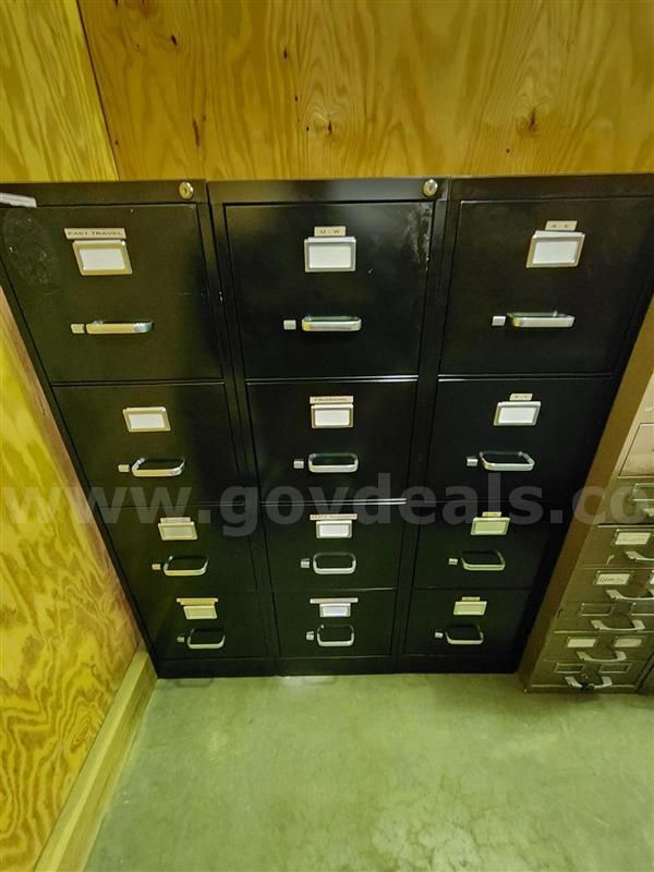 Lot of 3 Black Vertical 4 Drawer Filing Cabinets