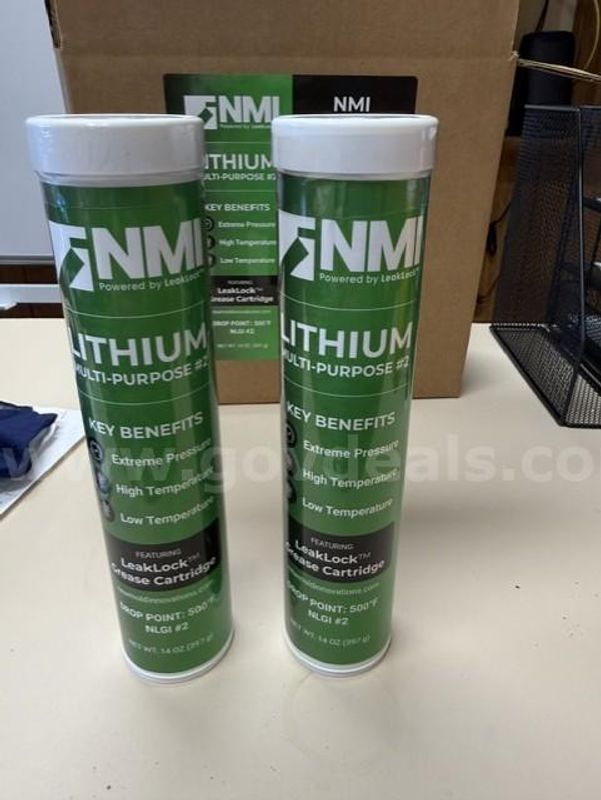 Five Cases Of 14oz NMI Green Lithium #2 Multi-Purpose Grease, Packaged in LeakLock Cartridges. 50 Tubes in total