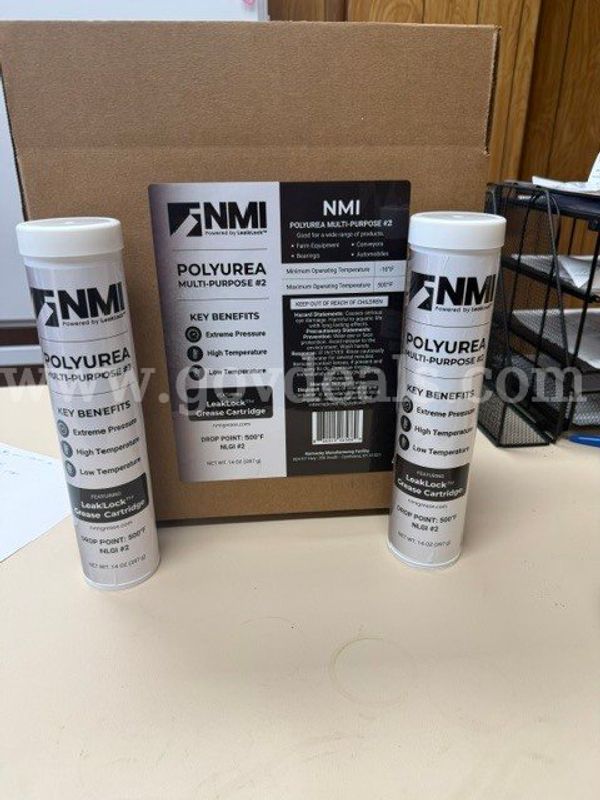 Five Cases Of 14oz NMI White Polyurea Multi-Purpose Grease #2, Packaged in LeakLock Cartridges. 50 Tubes in total