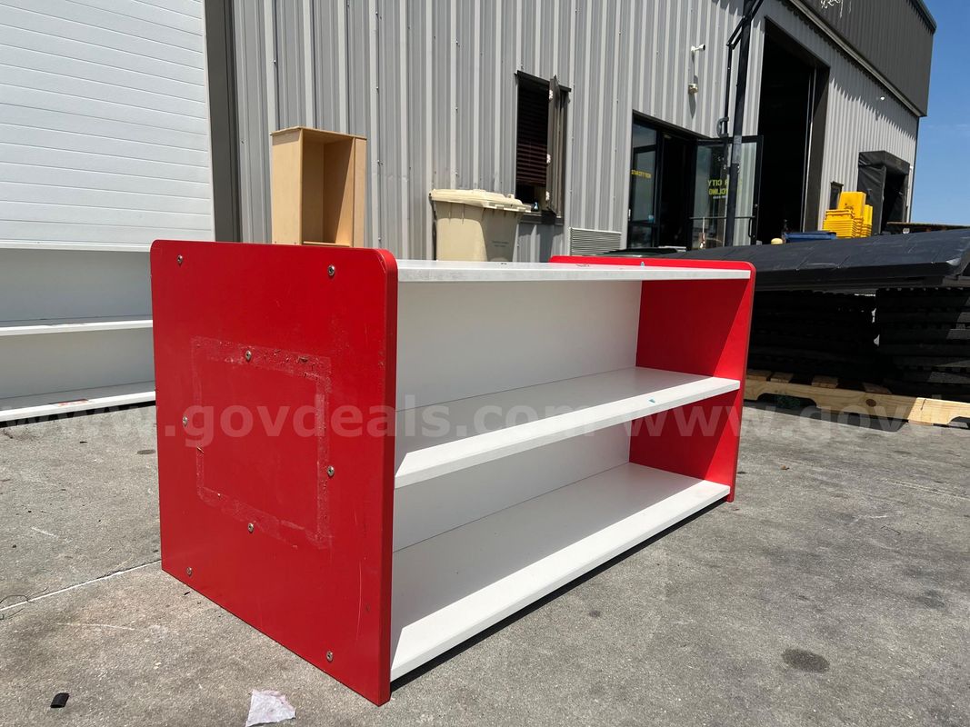 Red and White Wooden Shelf