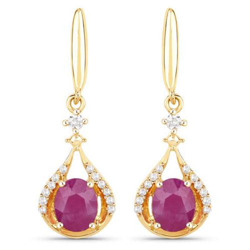14K Yellow Gold Ladies Designer Natural Ruby & Diamond Earrings