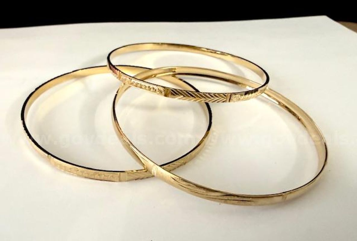 (3) 24k Gold, Diamond Cut, Large 2 1/2" Wide Bangle Bracelets
